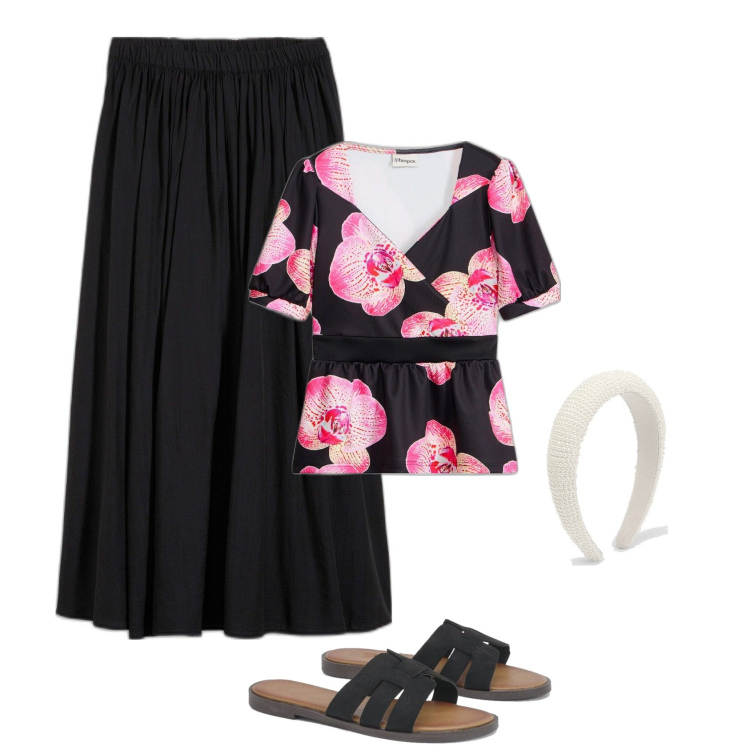 Outfit femme - Jupe longue viscose. Style Romantique pour Tous les jours. Assortir avec t-shirts, jupes longues, pantoufles, bandeaux.