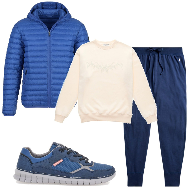 Outfit uomo - Total look #2376905. Stile Urban per Sport. Abbinamento con pantaloni, piumini, sneakers, felpe.