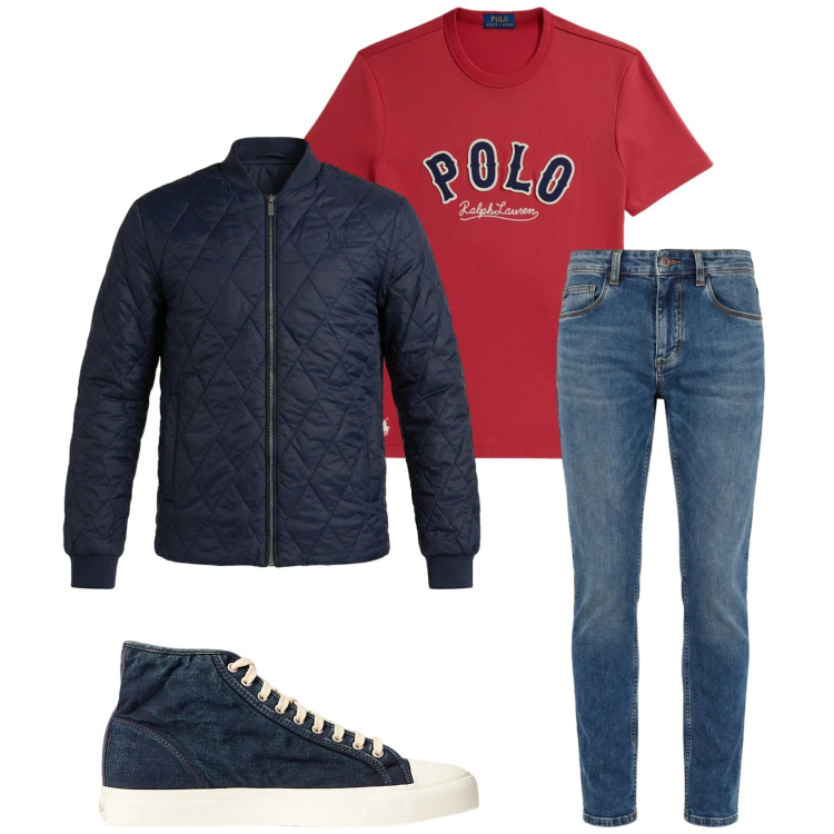 Outfit uomo - Total look #2376906. Stile Casual per Tutti i giorni. Abbinamento con jeans slim fit, giacche, sneakers, t-shirt.