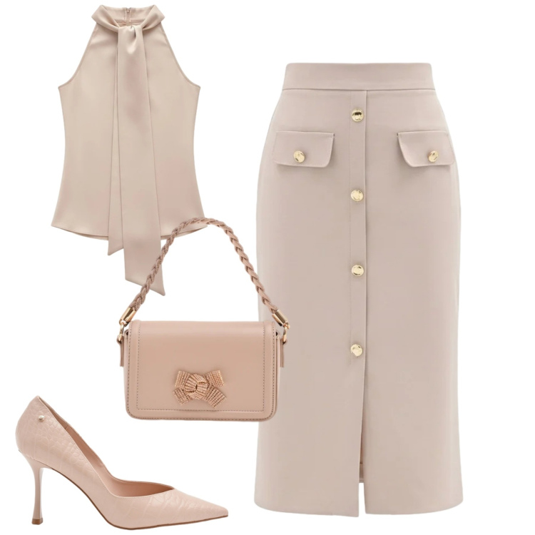 Outfit donna - Monochrome. Stile Urban per Tutti i giorni. Abbinamento con pochette, décolleté, gonne longuette, top.