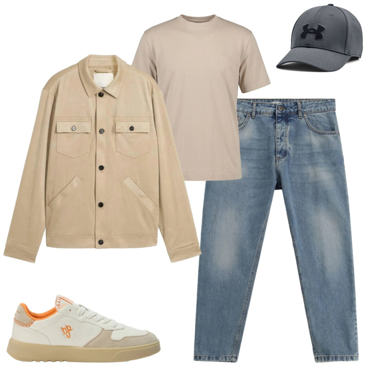 Outfit uomo - La giacca leggera. Stile Casual per Tutti i giorni. Abbinamento con cappotti, t-shirt, sneakers, jeans, cappelli.