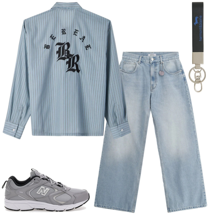 Outfit uomo - La boxy con ricamo. Stile Casual per Tutti i giorni. Abbinamento con portachiavi, jeans, sneakers, camicie.