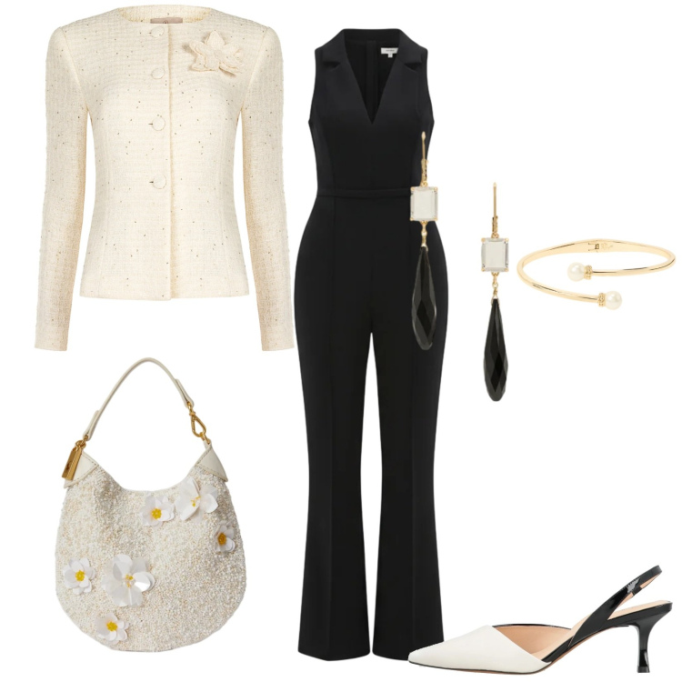 Outfit donna - Total look #2376932. Stile Chic per Serata fuori. Abbinamento con décolleté, tute, blazer, pochette, orecchini, braccialetti.