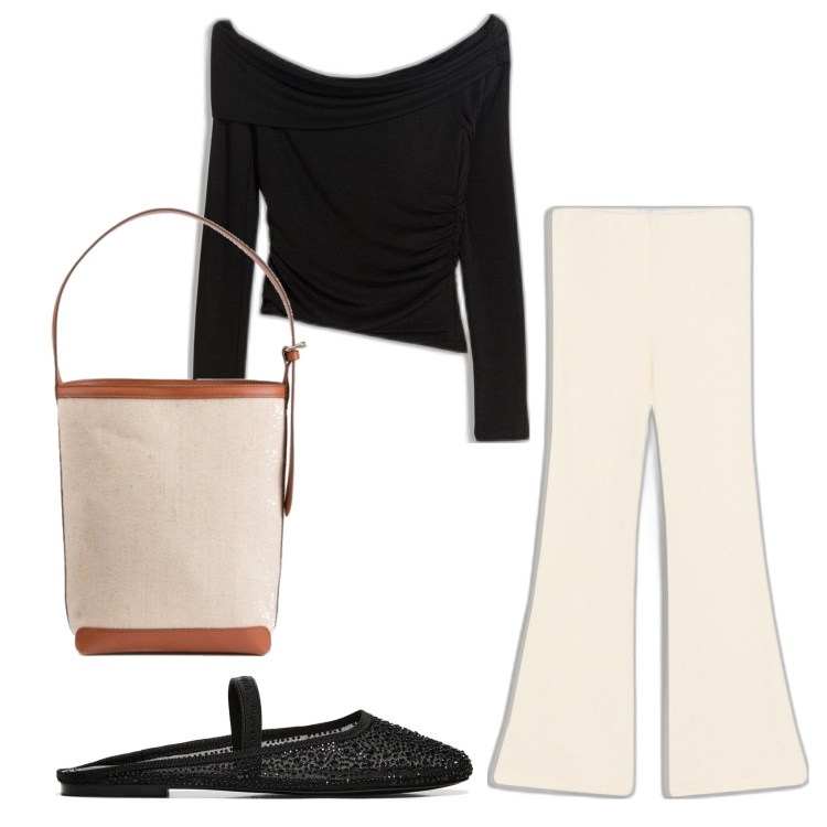 Outfit mujer - Basic look. Estilo Basic para Todos los días. Combinación con bolsos saco, top, bailarinas, pantalones.