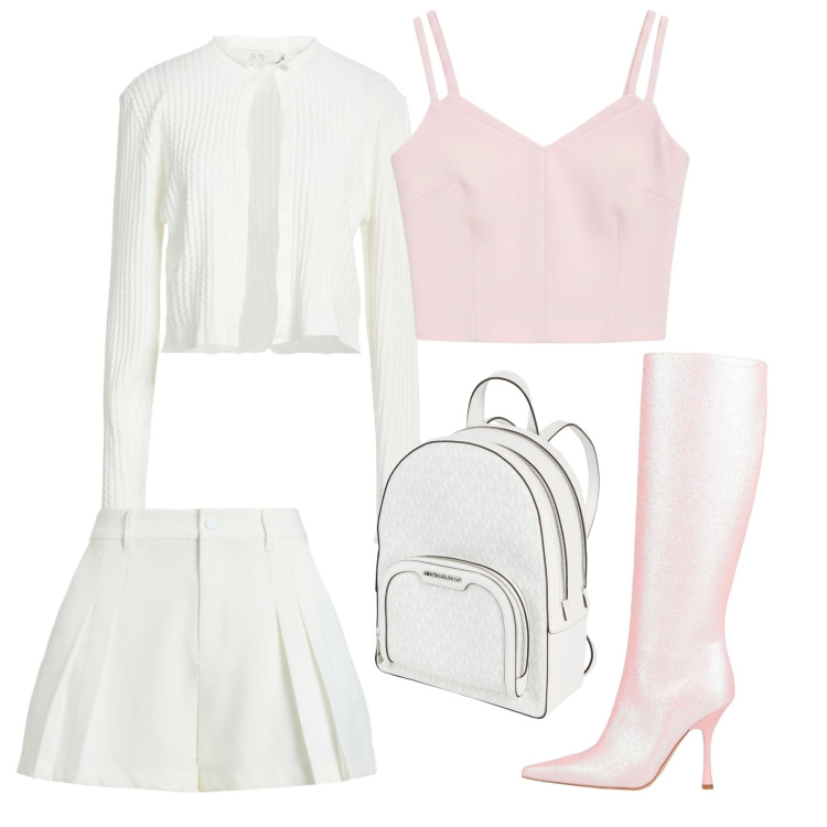 Outfit donna - La Fata Confetto. Stile Casual chic per Serata fuori. look ideale per Petite. Abbinamento con stivali, zaini, cardigans, top, minigonne.