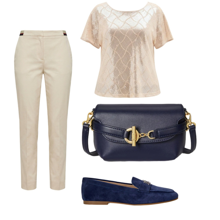 Outfit donna - Total look #2376997. Stile Bon Ton per Serata fuori. Abbinamento con pantaloni chino, mocassini, borse a tracolla, bluse.