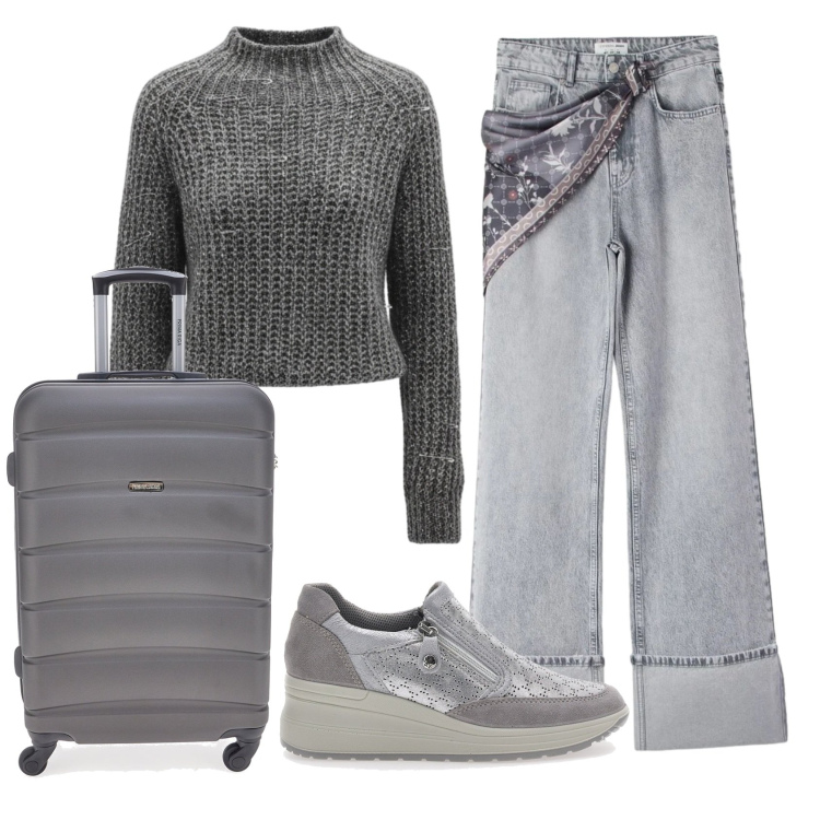 Outfit donna - Total look #2377020. Stile Casual per Tutti i giorni. Abbinamento con jeans, maglieria, valigie, sneakers.