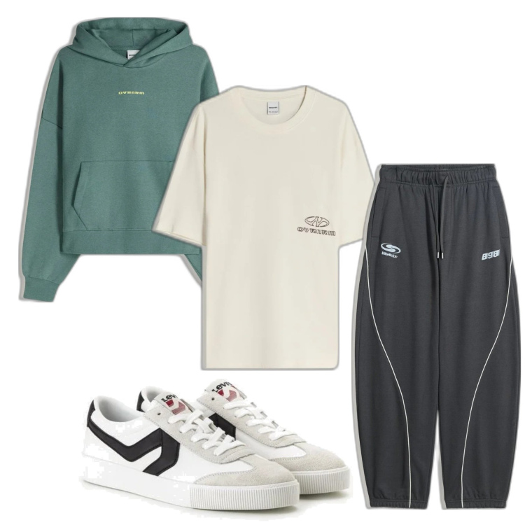 Outfit hombre - Casual. Estilo Casual para Deporte. Combinación con sneakers, pantalones, camiseta, sudaderas con capucha.
