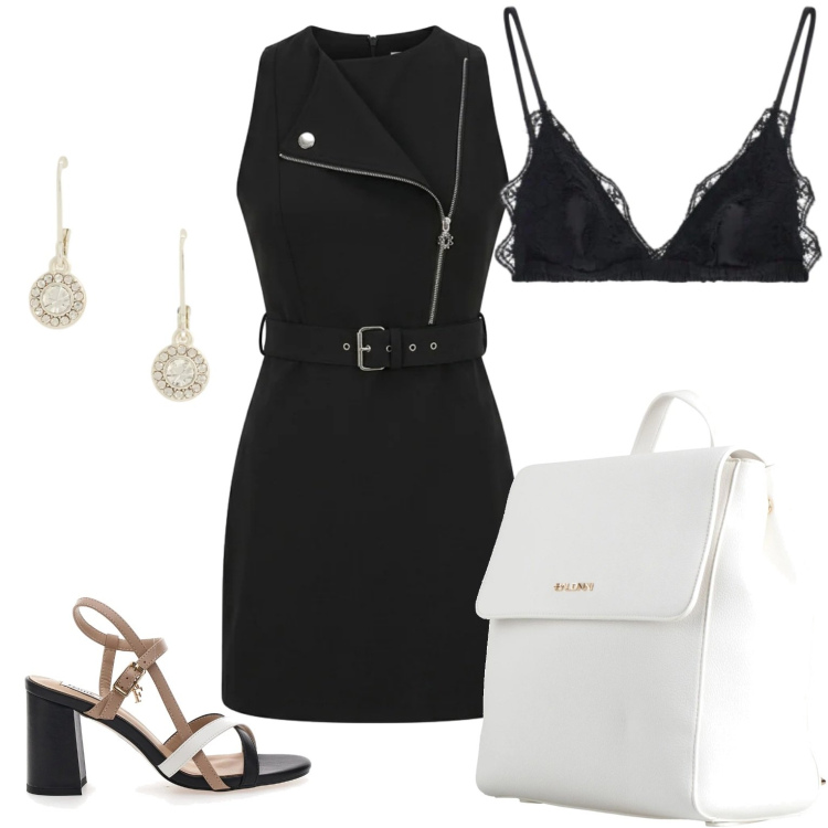 Outfit donna - Serata romantica. Stile Casual chic per Serata fuori. Abbinamento con zaini, reggiseni, vestiti corti, orecchini, sandali col tacco.