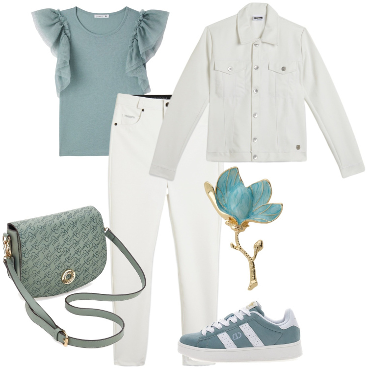Outfit donna - Soft mint -armocromia estate fredda. Stile Casual chic per Tutti i giorni. Abbinamento con t-shirt, blazer, giacche, pantaloni skinny, sneakers, borse a tracolla.