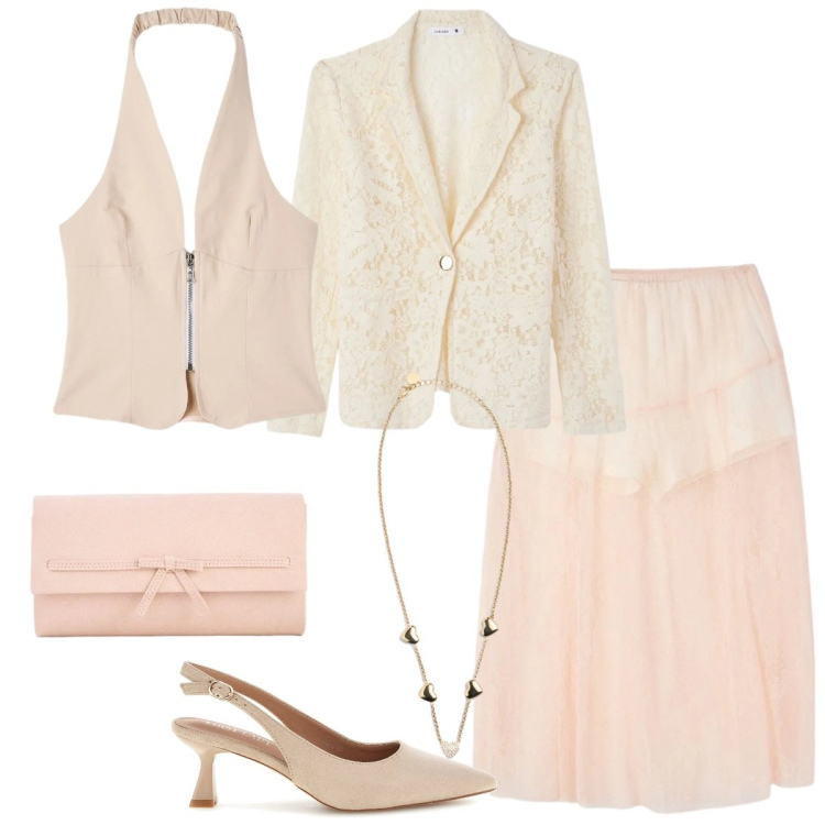 Outfit donna - Total look #2377089. Stile Romantica per Cerimonia. Abbinamento con pochette, collane, décolleté, blazer, gonne longuette, top.