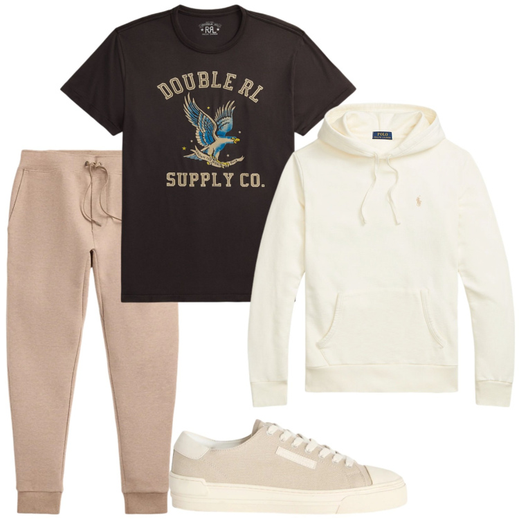 Outfit uomo - Total look #2377092. Stile Casual per Sport. Abbinamento con sneakers, felpe con cappuccio, pantaloni, t-shirt.