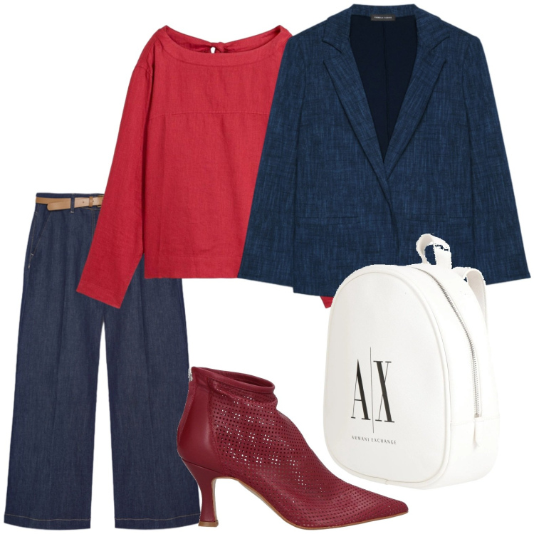 Outfit donna - In ufficio con stile. Stile Minimal per Ufficio. Abbinamento con stivaletti, zaini, bluse, jeans, blazer.