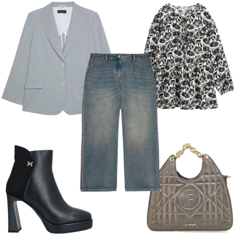 Outfit donna - Total look #2377125. Stile Casual per Tutti i giorni. Abbinamento con stivaletti, tuniche, blazer, jeans, borse a mano.