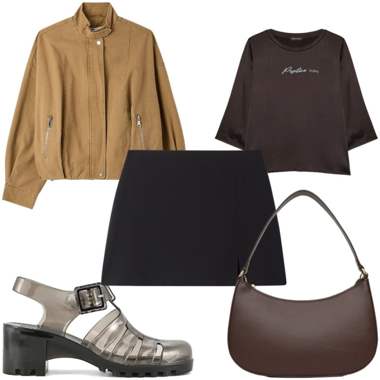 Outfit donna - Total look #2377126. Stile Trendy per Tutti i giorni. Abbinamento con bluse, sandali col tacco, minigonne, blazer, borse a tracolla.