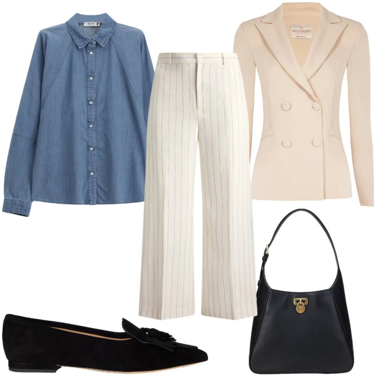 Outfit donna - Total look #2377127. Stile Mannish per Tutti i giorni. Abbinamento con camicie, blazer, borse a spalla, ballerine, pantaloni.