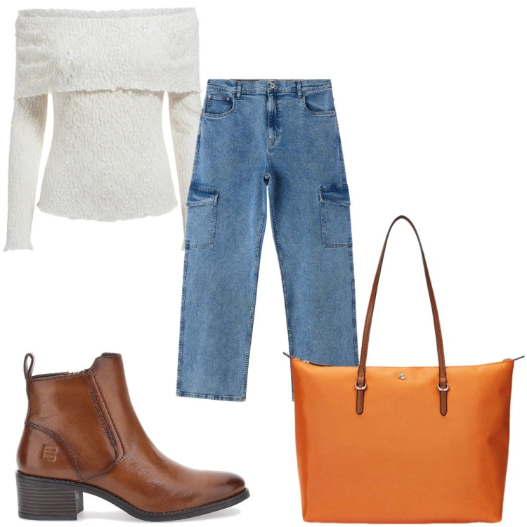 Outfit donna - Total look #2377129. Stile Basic per Tutti i giorni. Abbinamento con bluse, borse tote, stivaletti, jeans dritti.