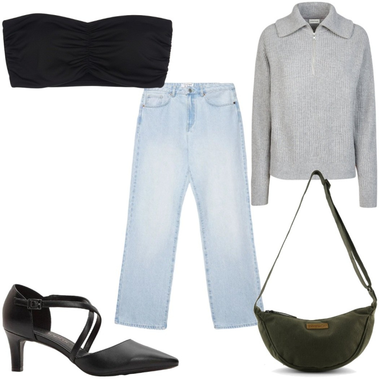 Outfit donna - Total look #2377133. Stile Casual chic per Tutti i giorni. Abbinamento con décolleté, canottiere, maglieria, borse a tracolla, jeans dritti.