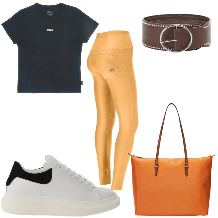Outfit donna - Total look #2377136. Stile Basic per Tutti i giorni. Abbinamento con sneakers, pantaloni skinny, borse tote, t-shirt, cinture.