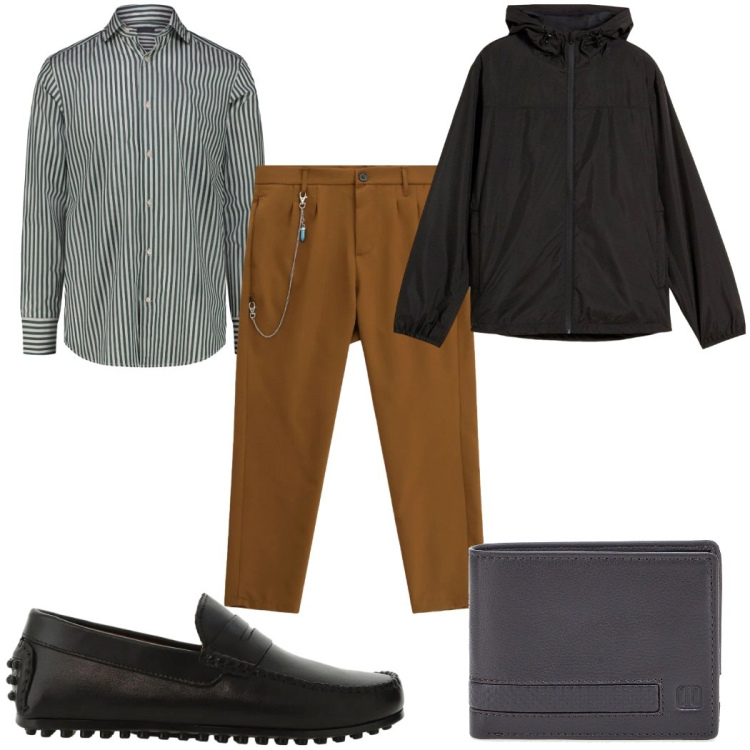 Outfit uomo - Giacca leggera di stagione : in ufficio. Stile Casual per Ufficio. Abbinamento con giacche, pantaloni, scarpe stringate, portafogli, camicie.