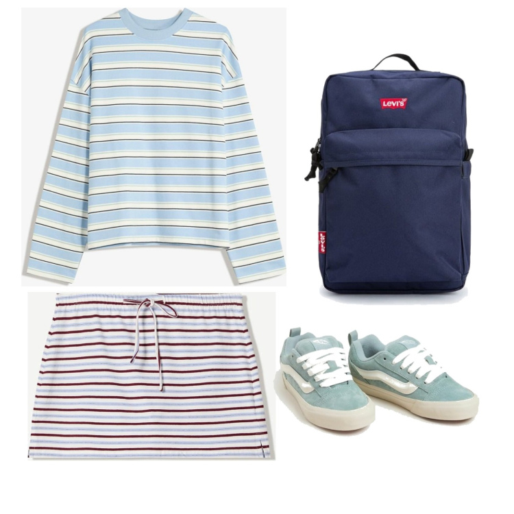 Outfit mujer - Casual look. Estilo Casual para Todos los días. Combinación con mochilas, sneakers, faldas, sudaderas.