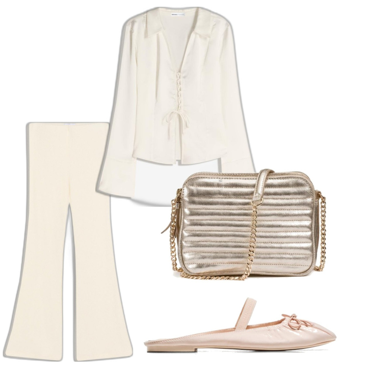 Outfit mujer - Romantica. Estilo Romántica para Todos los días. Combinación con bolsos de hombro, bailarinas, camisas, pantalones.