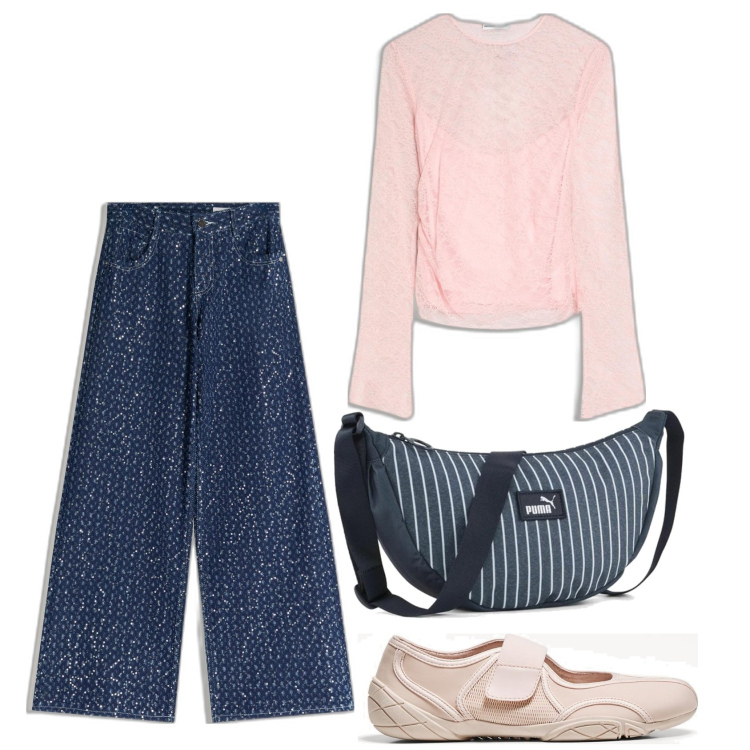 Outfit mujer - Casual look. Estilo Casual para Todos los días. Combinación con bandoleras, bailarinas, vaqueros, camiseta.