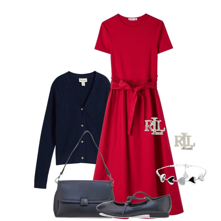 Outfit donna - Romantica. Stile Romantica per Tutti i giorni. Abbinamento con cardigans, braccialetti, orecchini, borse a spalla, vestiti lunghi, ballerine.