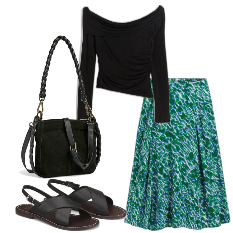 Outfit mujer - Urban style. Estilo Urban para Todos los días. Combinación con faldas, sandalias de piel, bandoleras, top.