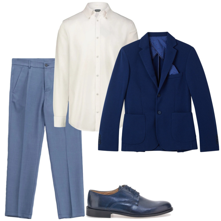 Outfit uomo - Buona Pasqua. Stile Business/Elegante per Serata speciale. Abbinamento con giacche, pantaloni, scarpe stringate, camicie.