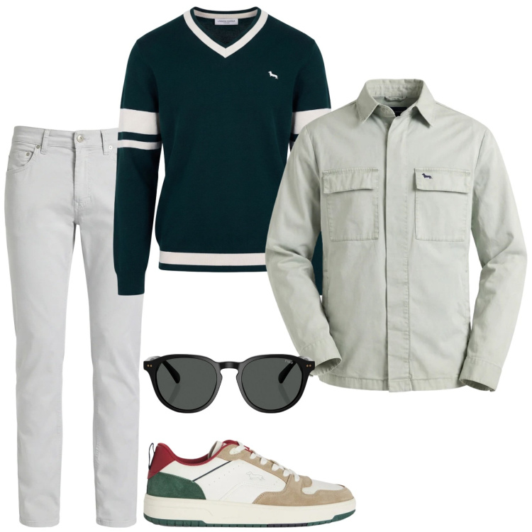 Outfit uomo - Spring Time. Stile Casual per Tutti i giorni. Abbinamento con sneakers, pantaloni, pullovers, giacche, occhiali da sole.