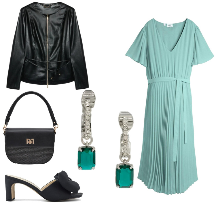 Outfit donna - Cerimonia curvy. Stile Bon Ton per Cerimonia. Abbinamento con vestiti, blazer, borse a spalla, orecchini, sandali col tacco.