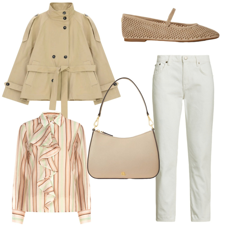 Outfit donna - Il trench must di primavera. Stile Chic per Tutti i giorni. Abbinamento con trench, camicie, jeans, borse a spalla, ballerine.