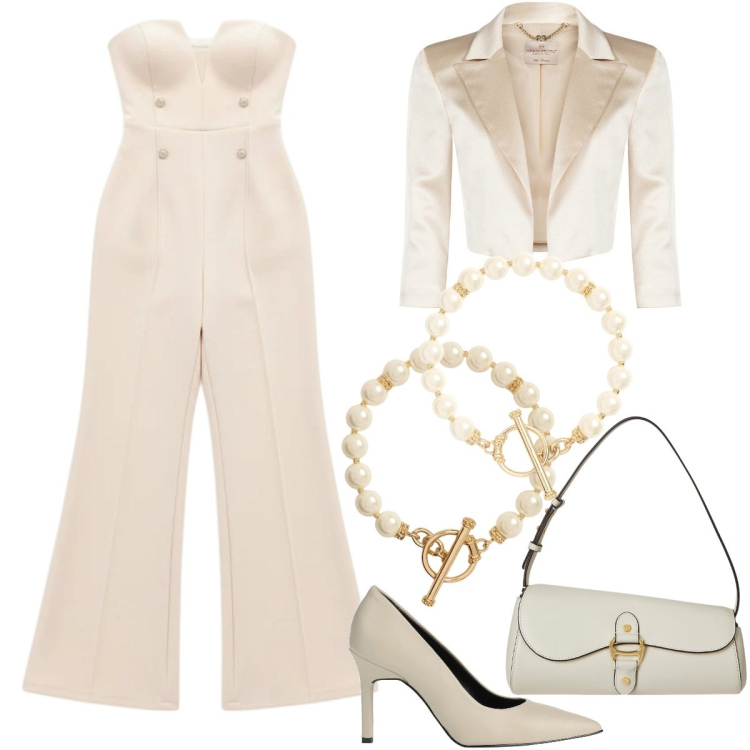 Outfit donna - Total look #2377238. Stile Chic per Cerimonia. Abbinamento con décolleté, bolero, tute, borse a spalla, collane, braccialetti.