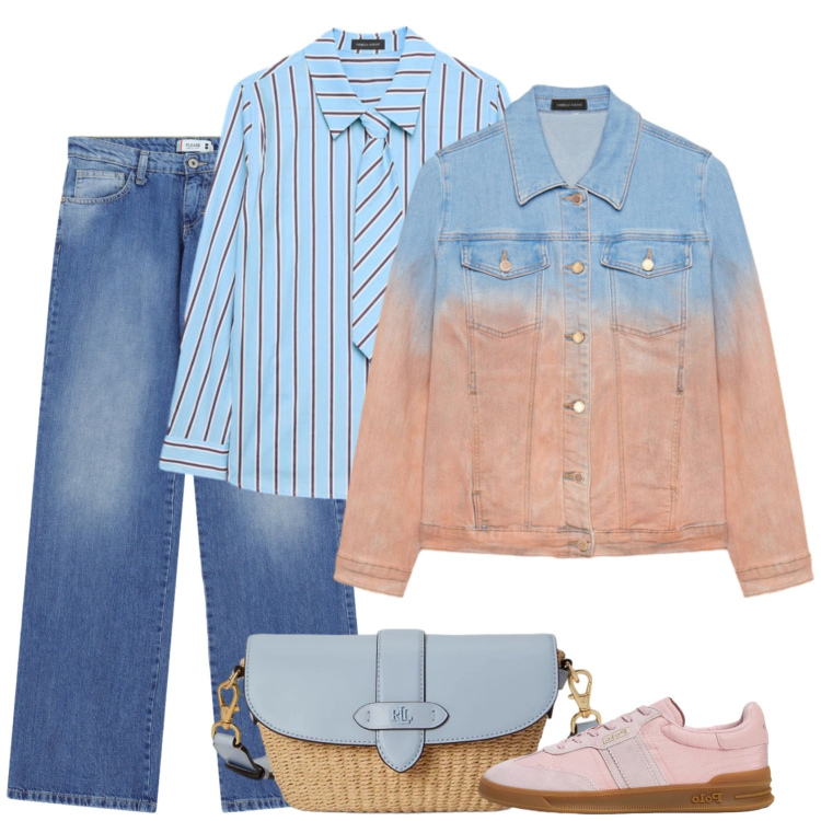 Outfit donna - Jeans e rosa. Stile Casual per Tutti i giorni. Abbinamento con camicie, blazer, jeans dritti, borse a spalla, sneakers.