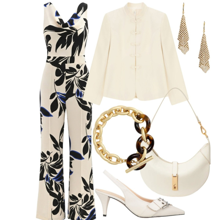 Outfit donna - Total look #2377240. Stile Chic per Serata fuori. Abbinamento con décolleté, blazer, tute, orecchini, borse a spalla, braccialetti.