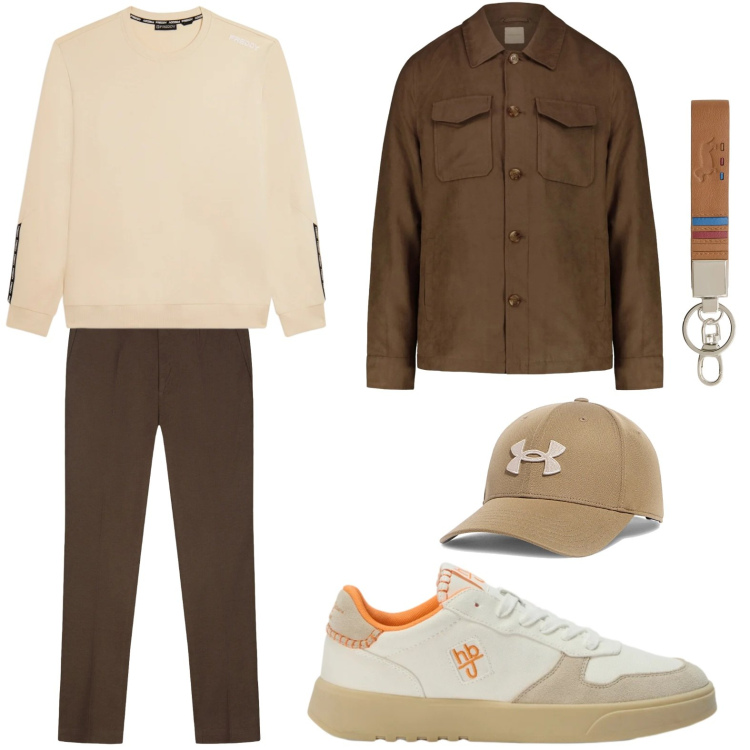 Outfit uomo - Total look #2377241. Stile Urban per Ufficio. Abbinamento con sneakers, portachiavi, felpe, pantaloni, cappotti, cappelli con visiera.