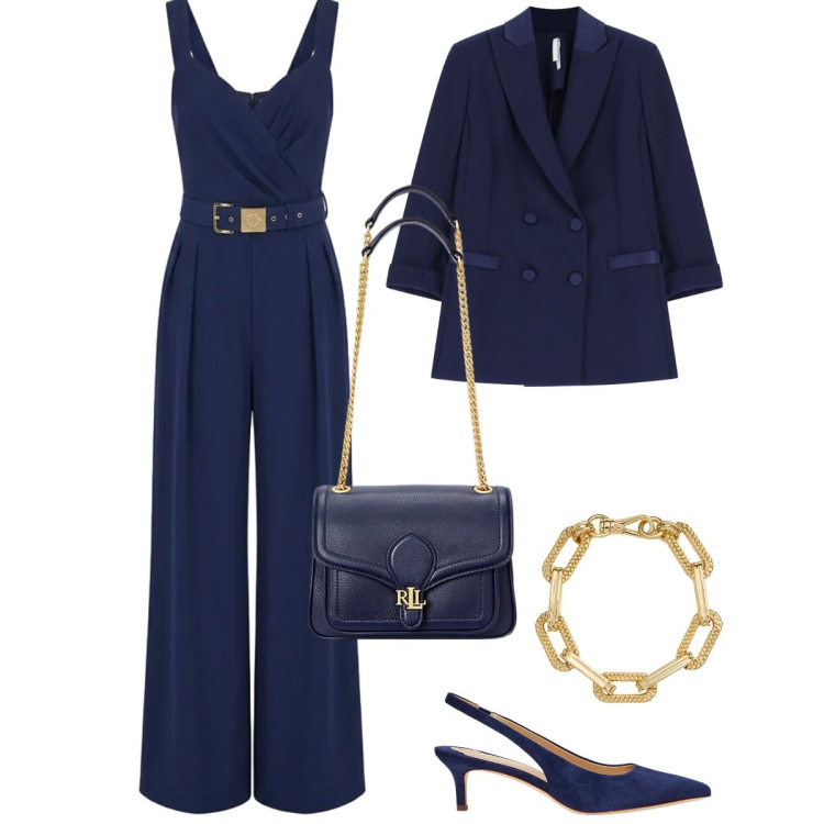 Outfit donna - Total look #2377242. Stile Chic per Cerimonia. Abbinamento con blazer, tute, décolleté, borse a spalla, braccialetti.