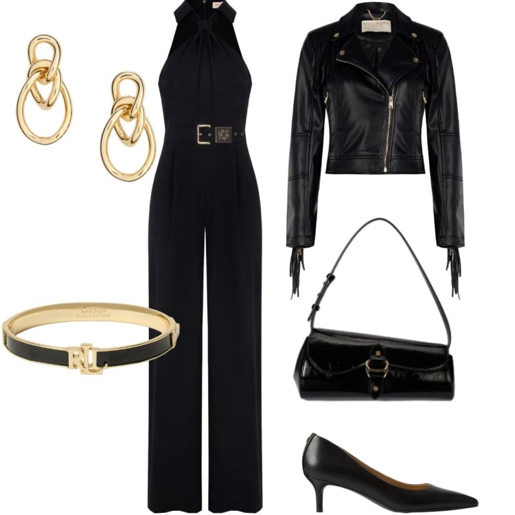 Outfit donna - Total look #2377243. Stile Rock per Serata fuori. Abbinamento con tute, giacche, borse a spalla, braccialetti, décolleté, orecchini.