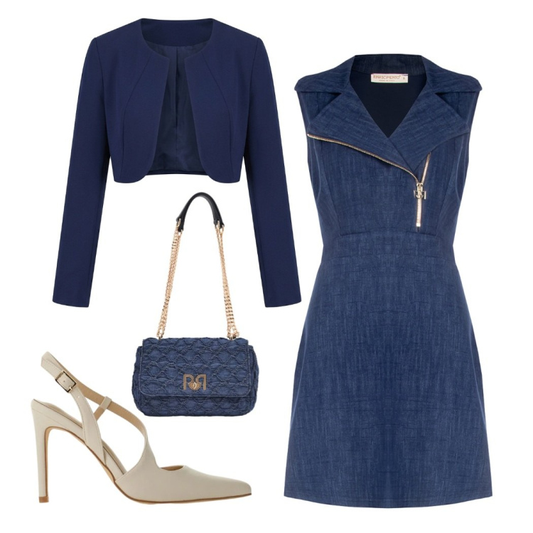 Outfit donna - Cerimonia primavera. Stile Chic per Cerimonia. Abbinamento con décolleté, vestiti asimmetrici, borse a spalla, bolero.