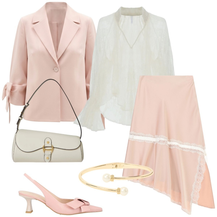 Outfit donna - Cerimonia. Stile Chic per Cerimonia. Abbinamento con décolleté, gonne longuette, bluse, blazer, braccialetti, borse a spalla.