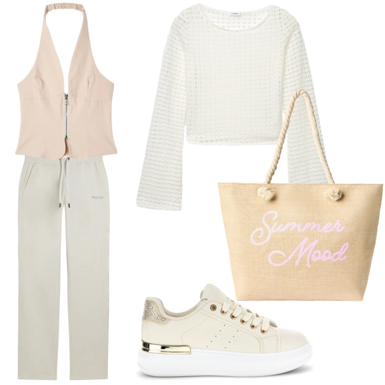 Outfit donna - Total look #2377251. Stile Casual chic per Serata fuori. Abbinamento con maglieria, top, borse tote, pantaloni, sneakers.