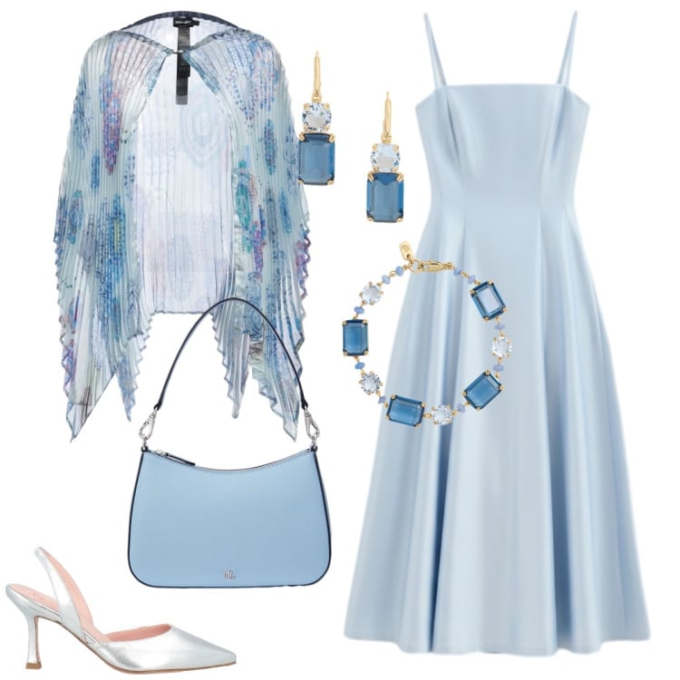 Outfit donna - Cerimonia. Stile Glamour per Cerimonia. Abbinamento con cappe, décolleté, vestiti midi/longuette, orecchini, braccialetti, borse a spalla.