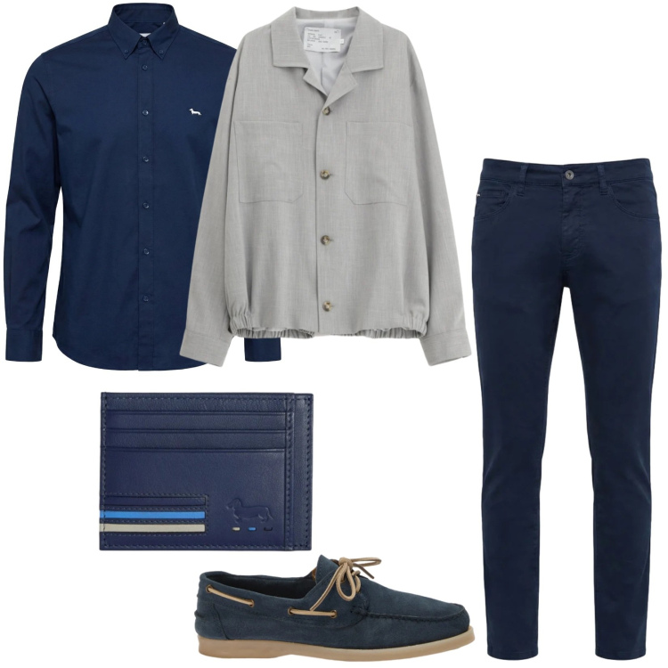 Outfit uomo - Total look #2377277. Stile Casual per Tutti i giorni. Abbinamento con cappotti, portafogli, camicie, pantaloni, scarpe stringate.