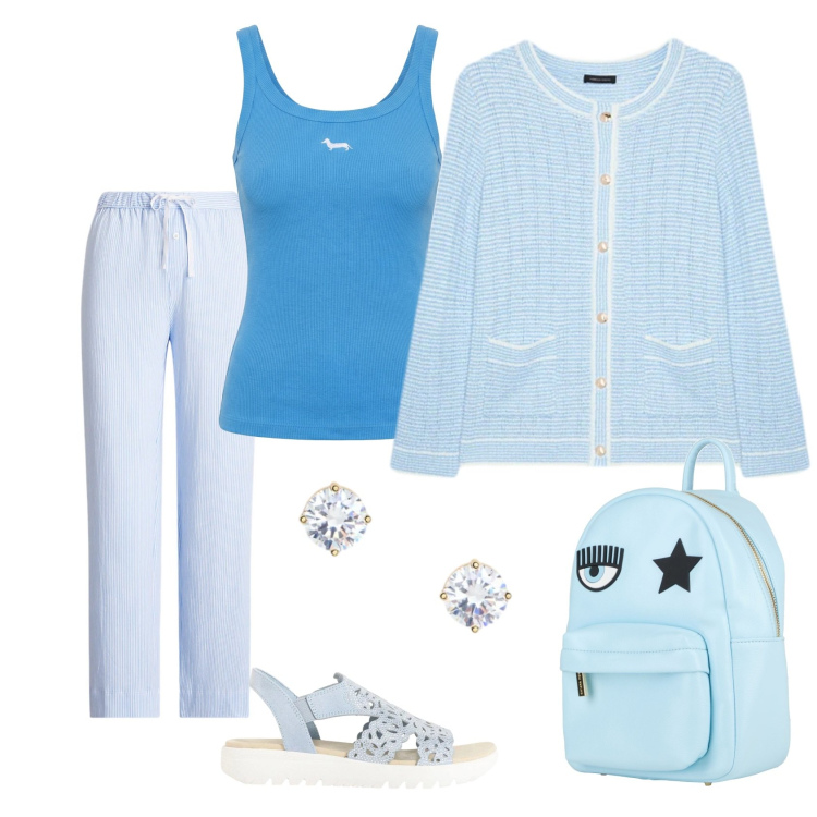 Outfit donna - Total look #2377296. Stile Chic per Tutti i giorni. Abbinamento con zaini, sandali, cardigans, canottiere, pantaloni, orecchini.