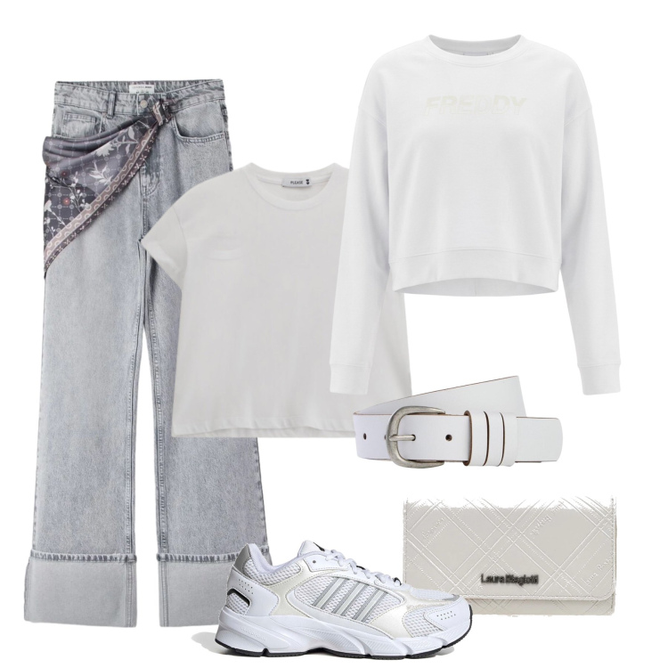 Outfit donna - I jeans con la bandana. Stile Casual per Tutti i giorni. Abbinamento con cinture, jeans, t-shirt, felpe, portafogli, sneakers.