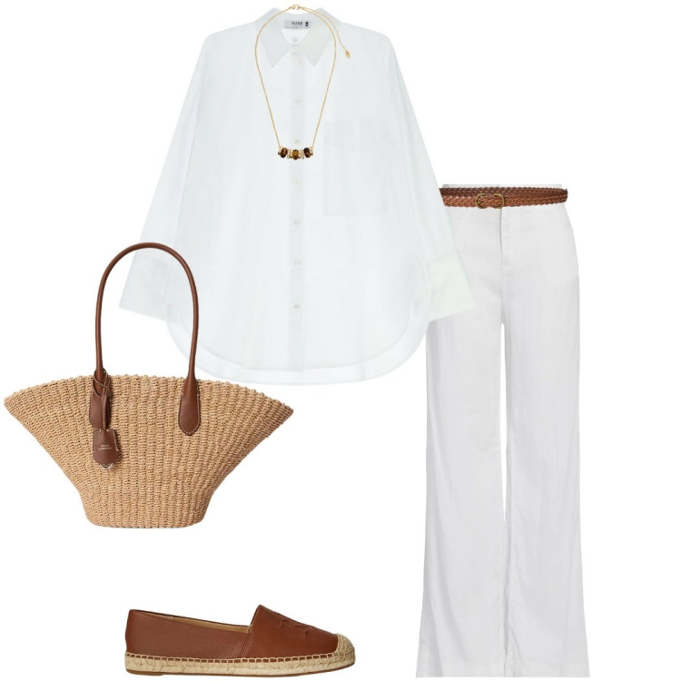 Outfit donna - Light as Cloud. Stile Casual chic per Tutti i giorni. Abbinamento con jeans, camicie, collane, espadrillas, cinture, borse tote.