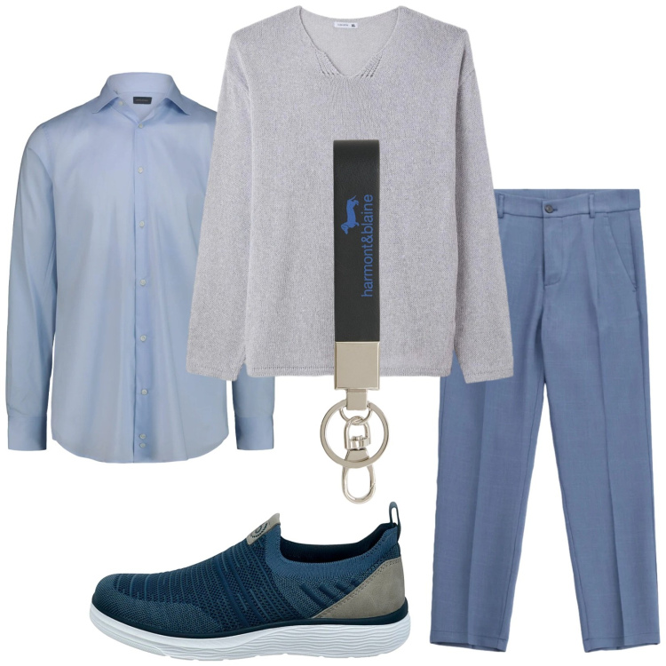 Outfit uomo - Total look #2377312. Stile Trendy per Serata speciale. Abbinamento con maglieria, pantaloni, portachiavi, scarpe stringate, camicie.