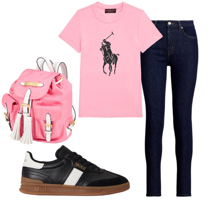 Outfit donna - Total look #2377315. Stile Casual per Scuola/Università. Abbinamento con zaini, sneakers, t-shirt, jeans skinny.