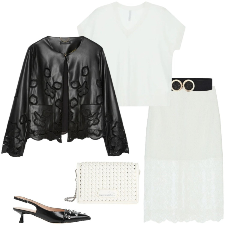 Outfit donna - Light as Cloud. Stile Casual chic per Serata fuori. Abbinamento con décolleté, blazer, borse a tracolla, gonne longuette, maglieria, cinture.